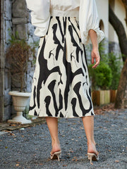 Abstract Print Ribbed Skirts High Waist Midi Skirts
