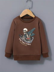 Cartoon DJ Skeleton Print Kid's Sweatshirt Halloween Style Long Sleeve Top