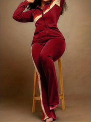 Striped Print Retro 2-Piece Set Zip-Up Jacket & Wide Leg Pants