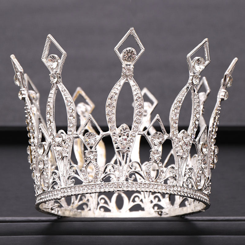 Crystal Tiara Crown Colorful Round Queen Diadems Wedding Hair Accessory
