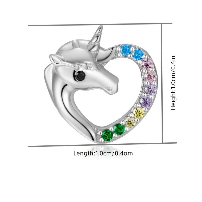 925 Silver Unicorn Pendant Earrings with Colorful Zircon