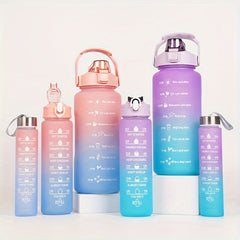3pcs Frosted Gradient Water Bottle Set Portable Sports Bottle Large Capacity