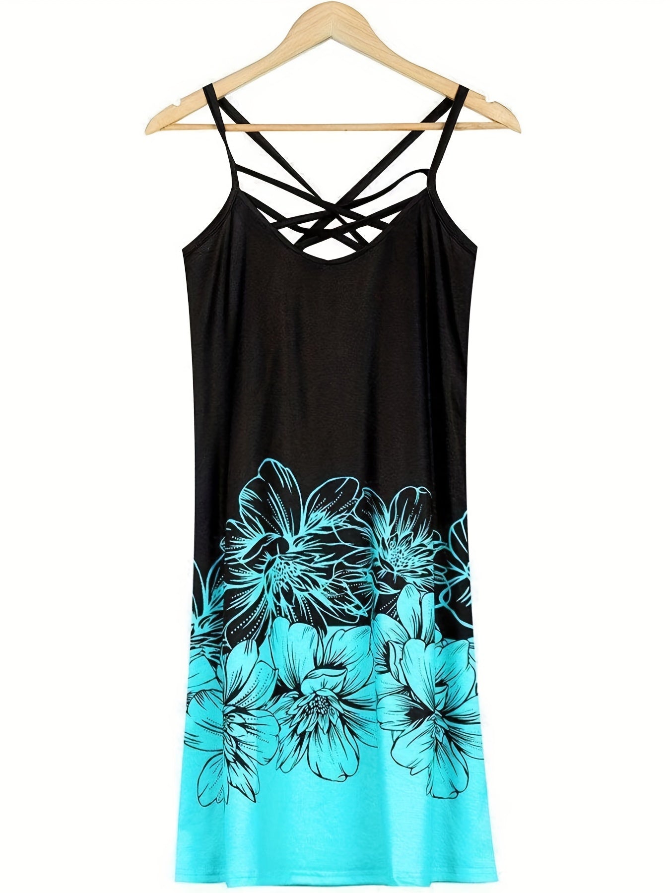 Colorblock Floral Print Strappy Cami Summer Dress