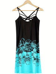 Colorblock Floral Print Strappy Cami Summer Dress