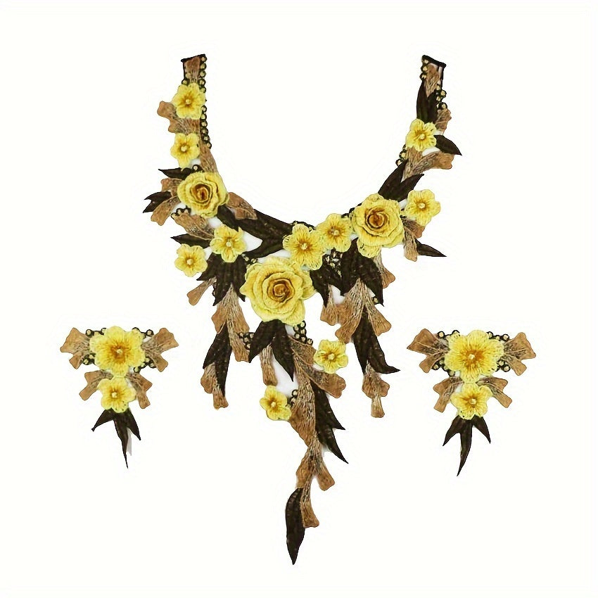 3pcs 3D Lace Embroidery Cloth Patch Collar Applique Set