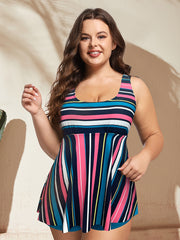 Vacay Tankini Set Stripe Print Peplum Tank & Shorts Swim
