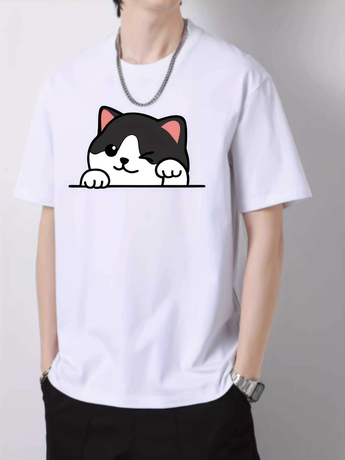 Men's Round Neck Print Short sleeve Comfy T shirt Loose Casual Top