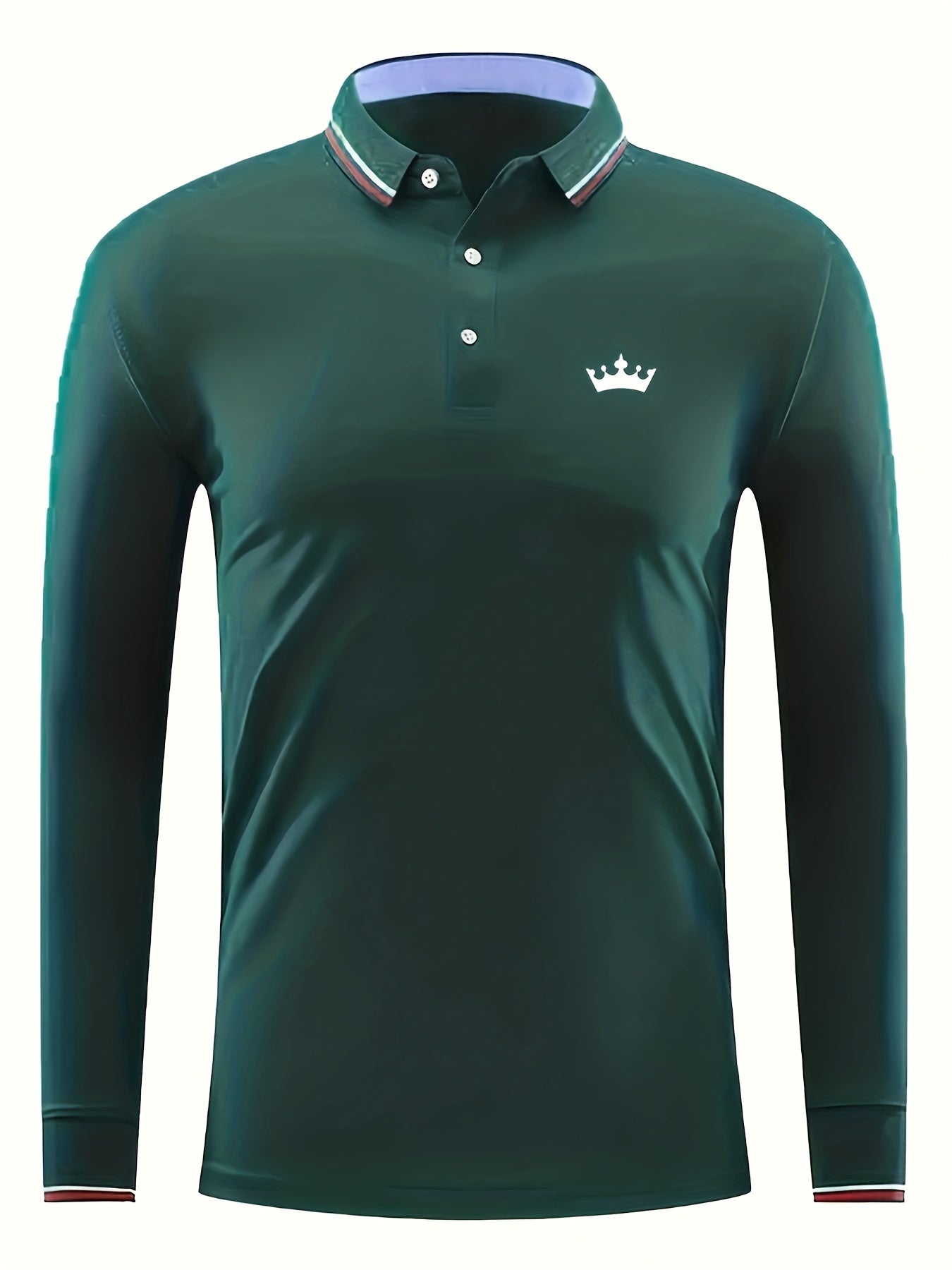 Men's Crown Print Polo Shirt Button Up Long Sleeve Shirt