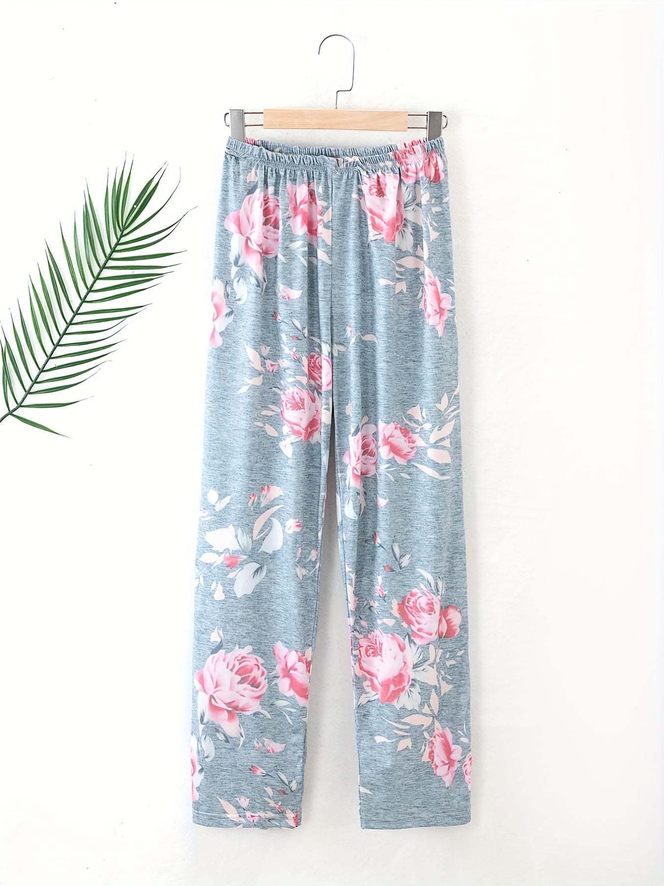 Floral Print Sleep Bottoms Soft & Comfy Elastic Waistband Pants