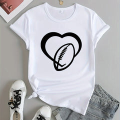 Football Heart Graphic Sports T-shirt Round Neck Workout Top Women's Activewear