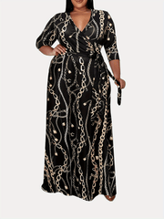 Chain Print Maxi Dress with Belt
