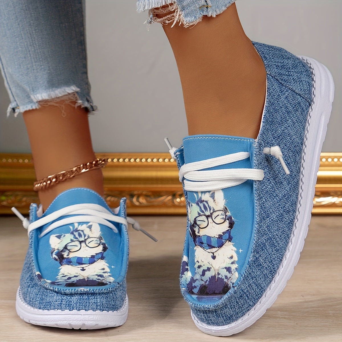 Cartoon Cat Pattern Flat Women's Casual Shoes