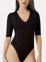 Sexy V Neck Bodysuit Slim Knitted Short Sleeve Summer Bodysuit