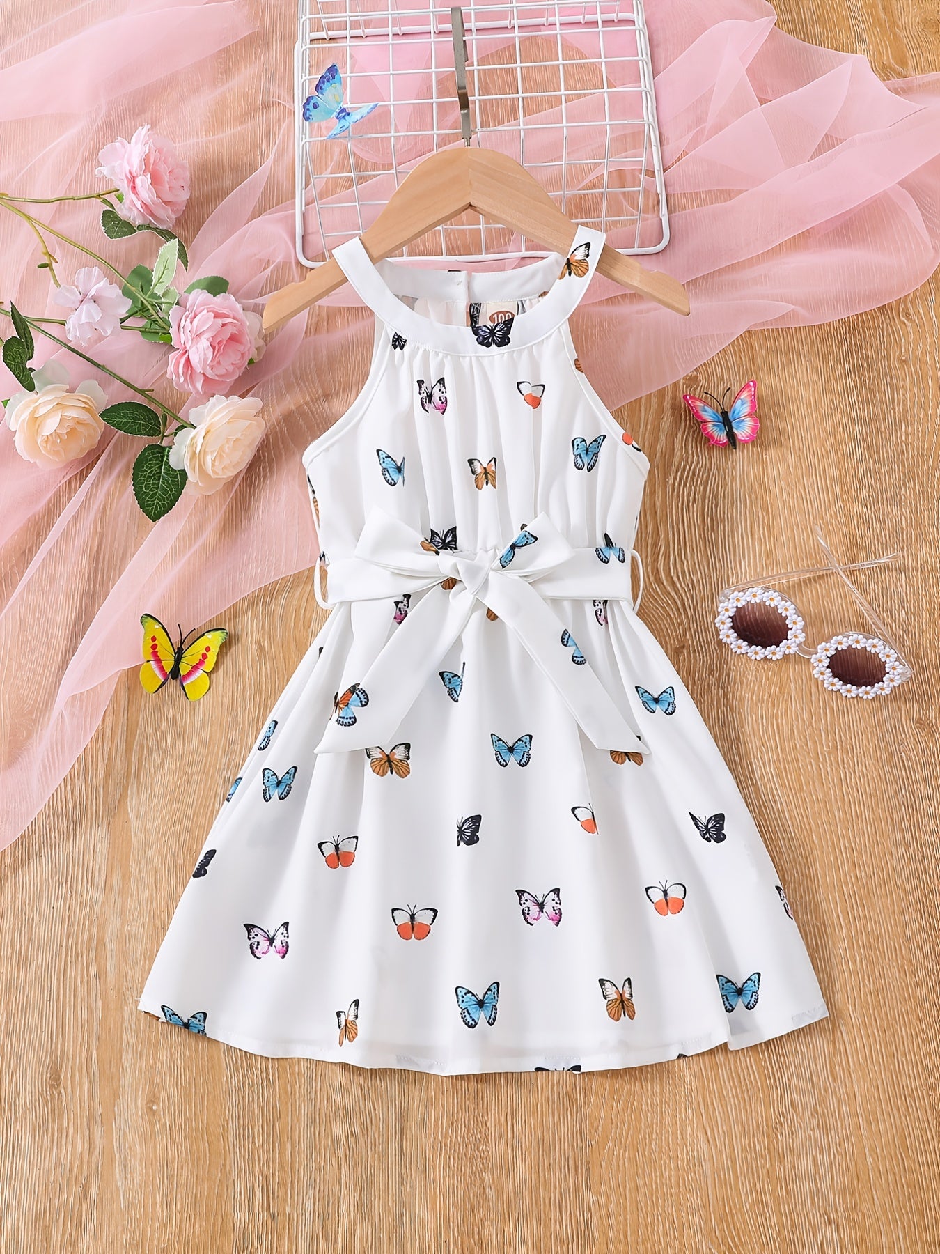 Toddler Girls Butterfly Halter Neck Dress for Party Beach Vacation