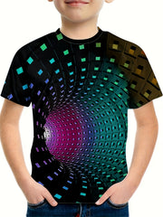 Boys 3D Building Blocks Graphic T Shirt Casual Stretchy Tee
