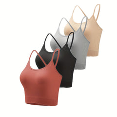 4pcs Criss Cross Back Cami Tops Ribbed Tank Top Women's Lingerie
