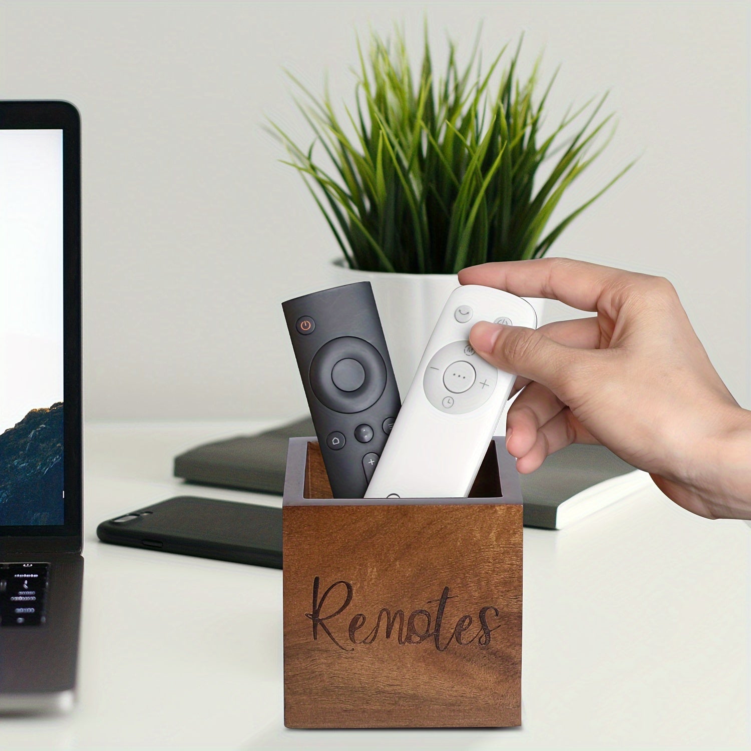 Wooden Remote Control Stationery Storage Box for Household Organization