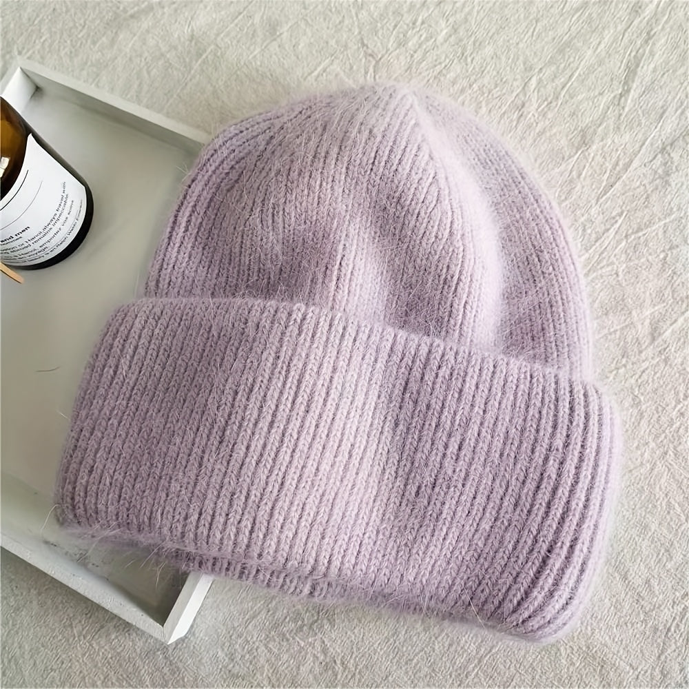 Solid Plush Beanie Warm Knitted Skull Cap Ear Protection Knit Hat