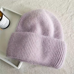 Solid Plush Beanie Warm Knitted Skull Cap Ear Protection Knit Hat