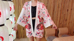 Graphic Print Open Front Kimono Casual Cover Up Kimono