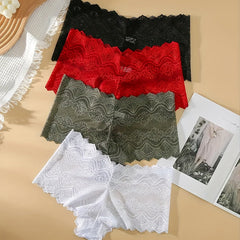 4 Pack Plus Size Lace Boyshorts Set High Waisted Floral Panties