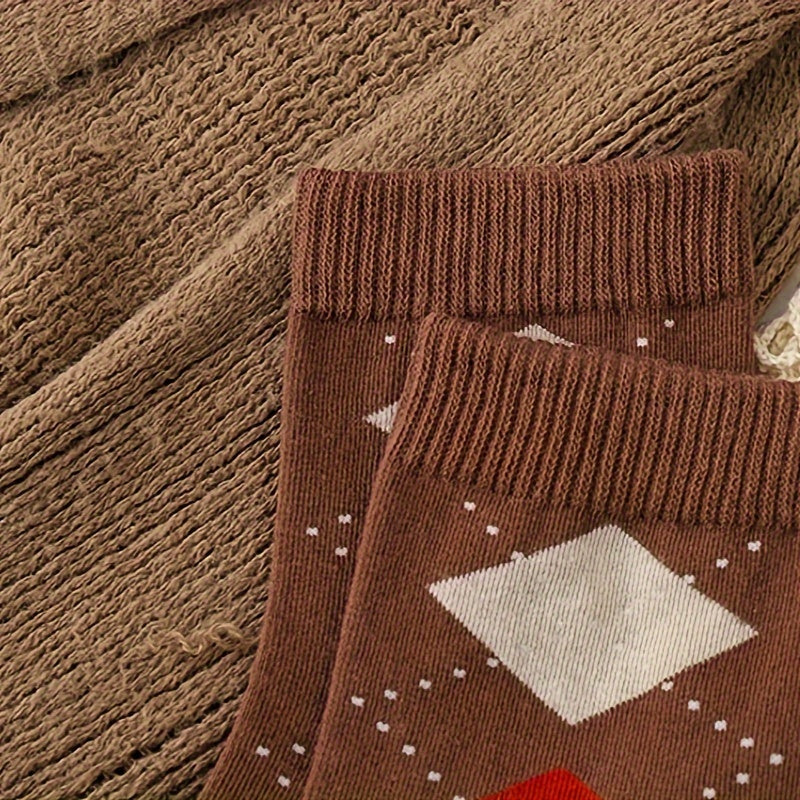 5 Pairs Textured Bear & Geometric Pattern Socks Women's Stockings