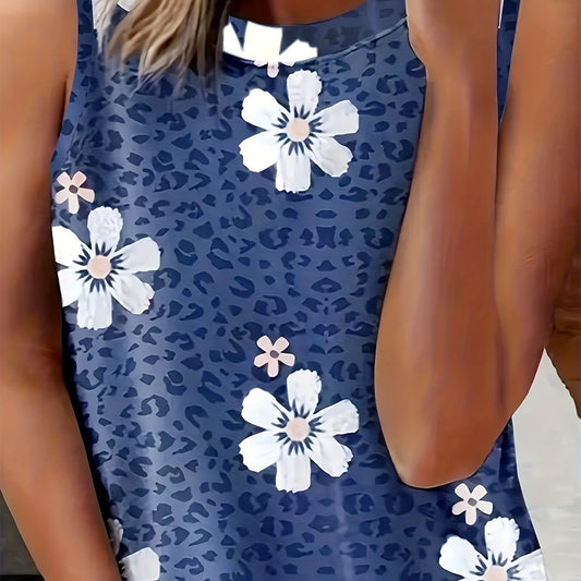 Boho Tank Top Women's Plus Leopard & Floral Print