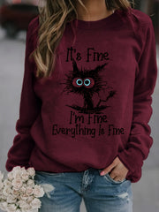 Cartoon Cat Print Sweatshirt Long Sleeve Crew Neck Casual Sweatshirt