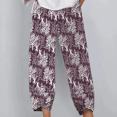Plant Print Elastic Waist Loose Pants for Spring & Summer