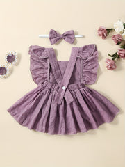 Baby Girls Flutter Sleeve Pleated Dress Summer Flower Letter Graphic Dress