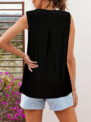 Lace Eyelet Top V Neck Sleeveless Top Women's Clothing