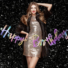 Iridescent Happy Birthday Banner Garland Bunting Banner