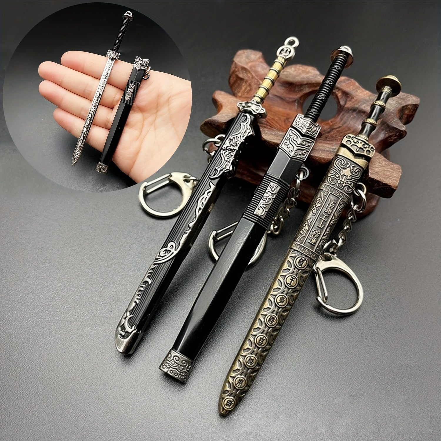 Mini Sword Shape Pendant Keychain Weapon Model with Sheath Toy Pendant