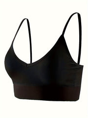 3pcs Spaghetti Strap Sports Bra V Neck Yoga Top