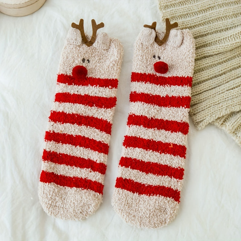 6 Pairs Cartoon Print Socks Fuzzy Warm Women's Stockings