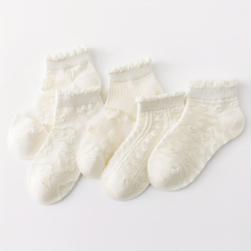 5 Pairs Girls Stitching Mesh Lace Socks for Summer