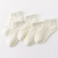 5 Pairs Girls Stitching Mesh Lace Socks for Summer
