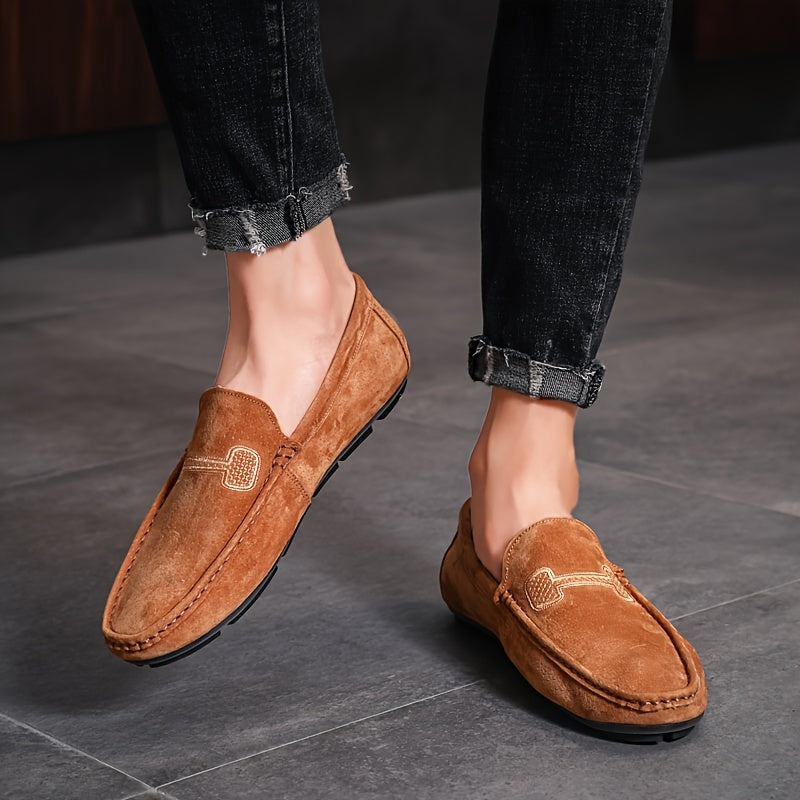 Men's Loafer Shoes with Stitching Details, Rubber Sole, Flat Heel