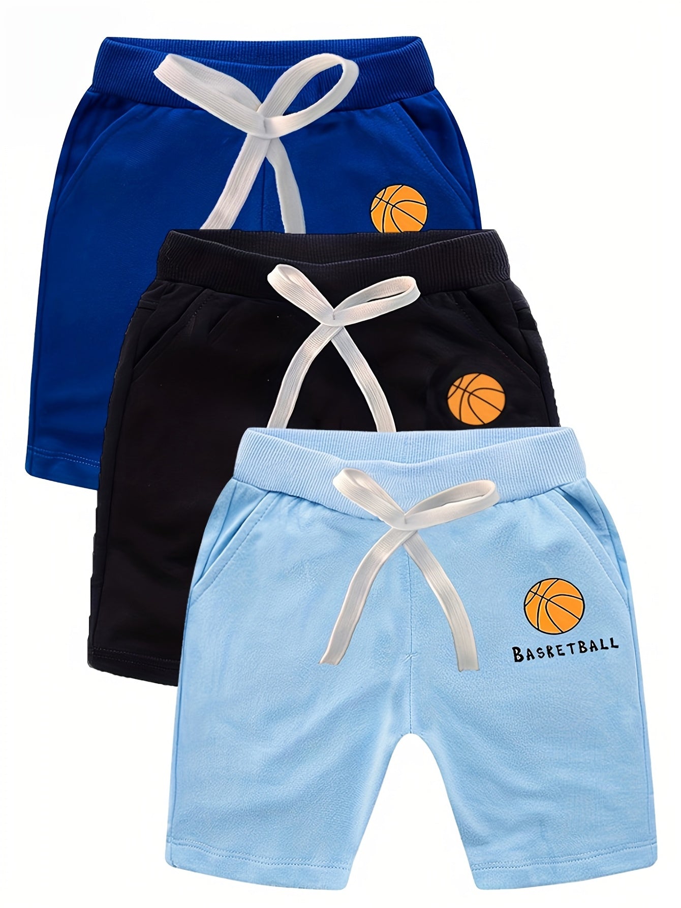 3pcs Boys Basketball Print Comfortable Shorts Quick-drying for Summer Outdoor