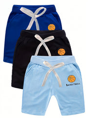 3pcs Boys Basketball Print Comfortable Shorts Quick-drying for Summer Outdoor