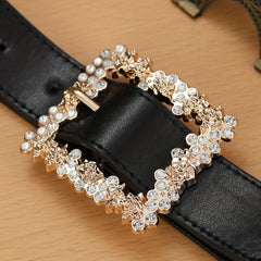 Crystal Buckle Belt PU Leather Jeans Pants Belt for Women