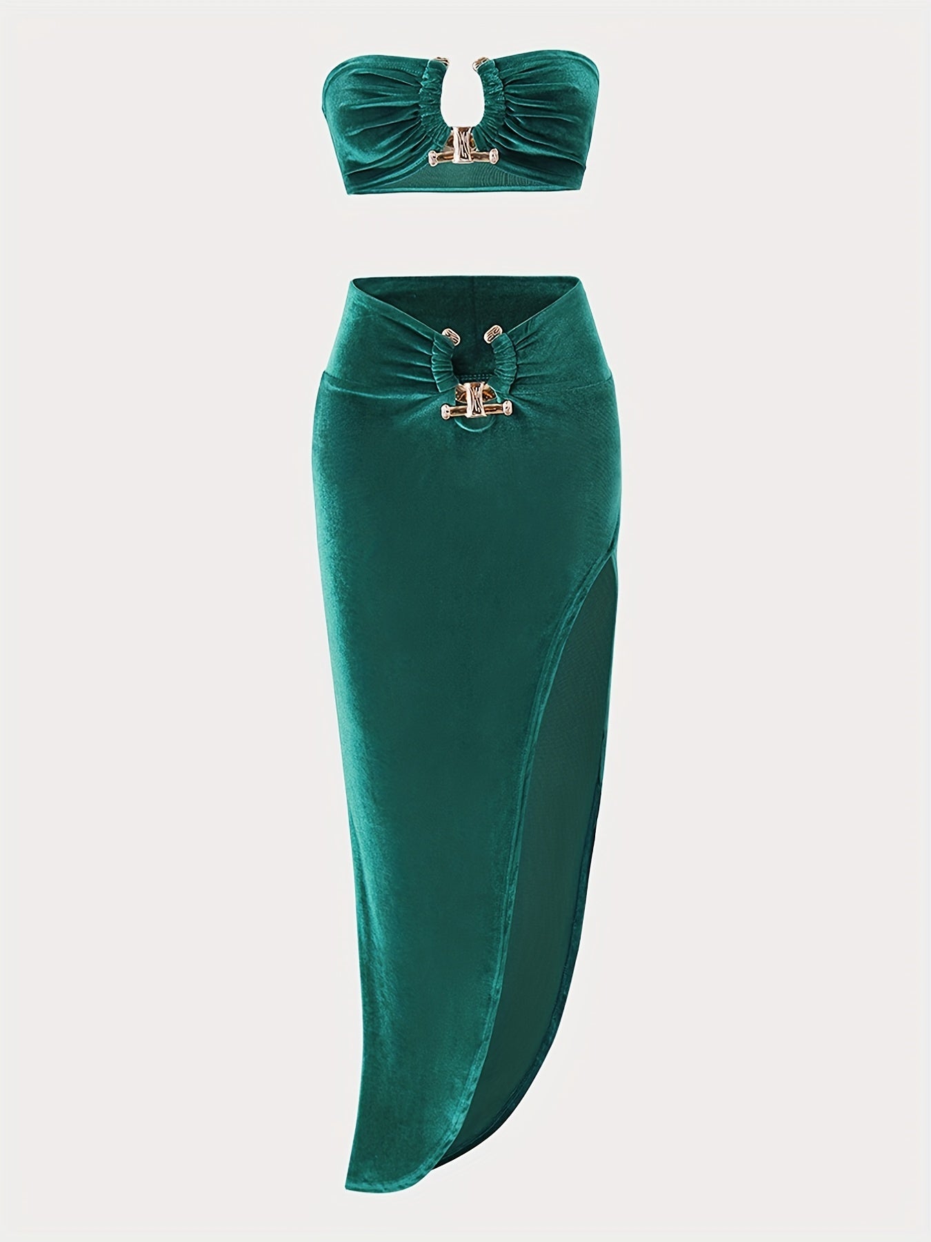 Sexy Matching 2pc Skirt Set Crop Tube Top & Bodycon Split Skirt