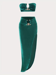 Sexy Matching 2pc Skirt Set Crop Tube Top & Bodycon Split Skirt
