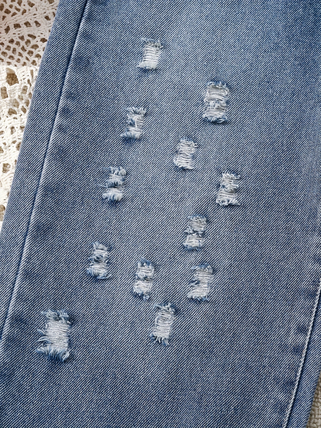 Girls' High Waist Ripped Jeans Straight Leg Denim Pants