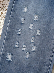 Girls' High Waist Ripped Jeans Straight Leg Denim Pants