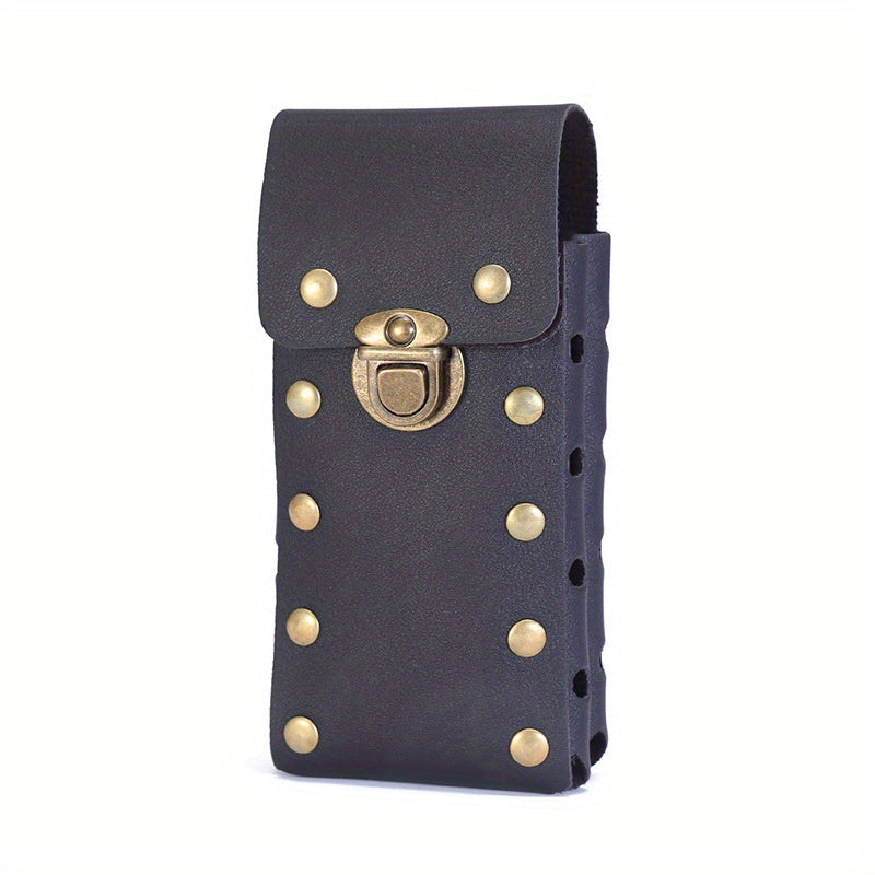 Men's PU Leather Waist Bag Double Layer Outdoor Sports
