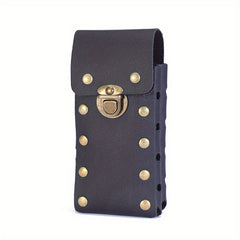 Men's PU Leather Waist Bag Double Layer Outdoor Sports