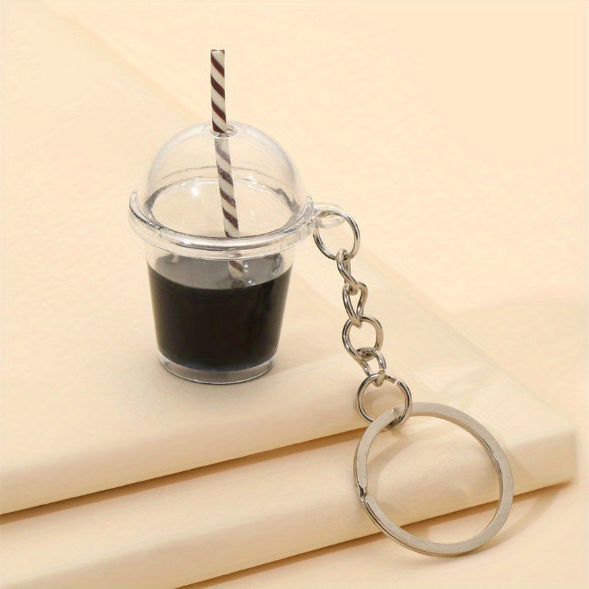 Bubble Tea Bottle Keychain Simulation Model Key Ring Pendant