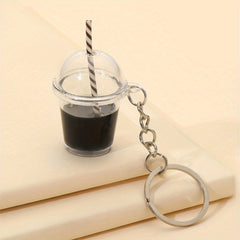 Bubble Tea Bottle Keychain Simulation Model Key Ring Pendant