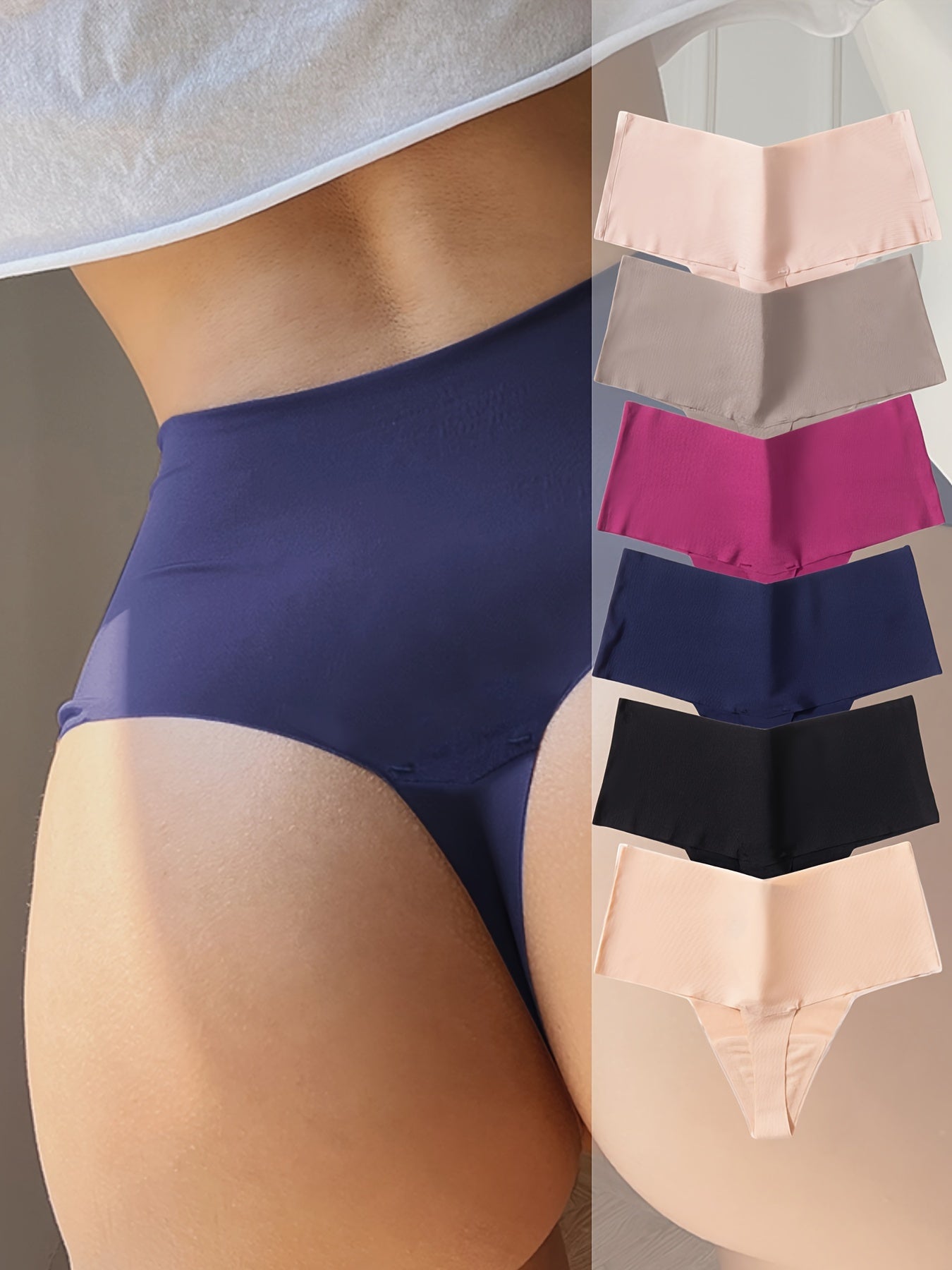 6pcs Seamless Solid Thongs Soft Comfy Stretchy Intimates Panties Women's